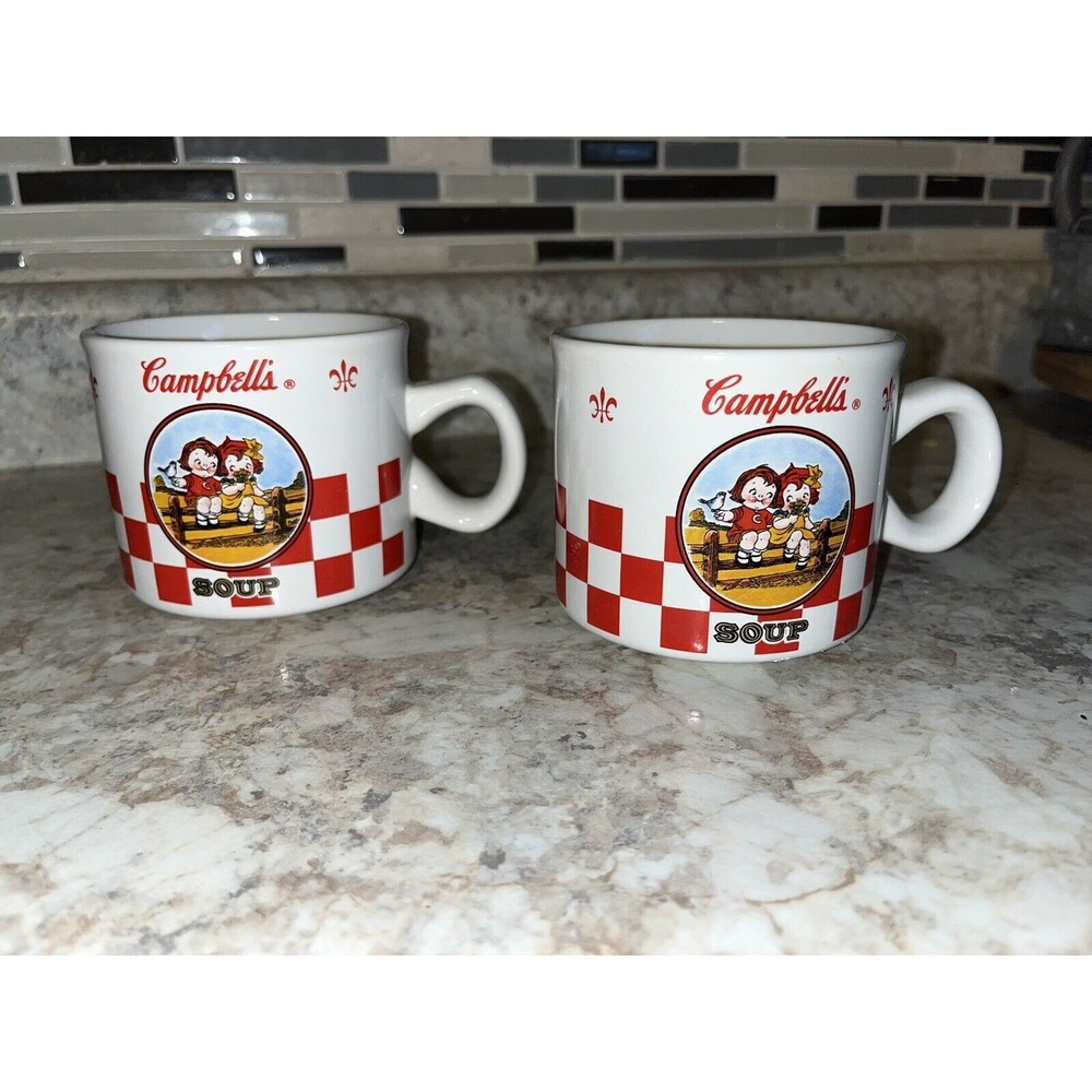 Vtg 2000 Campbell's Soup Mugs Cups Bowls Set of 2 Vintage  2 Sided Design